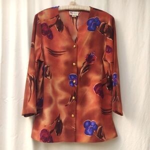 80s Maggie Sweet Brown Floral Tunic L